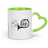 LAYEHDF Keramik Keramiktassen mit Henkel Hören Musik Horn Musikinstrument Geschäft Notizen (11oz/320ml) Für Kaffee, Haferflocken, Tee, Leicht zu reinigen Grün