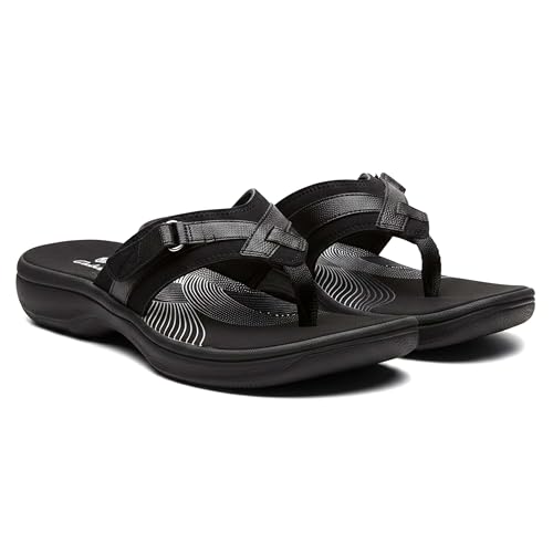 Image of Clarks Womens Breeze Sea Flip-Flop Sandals - Comfortable Flip Flop with Adjustable Hook and Arch Support - Casual Summer Wearing Cloudsteppers for Everyday