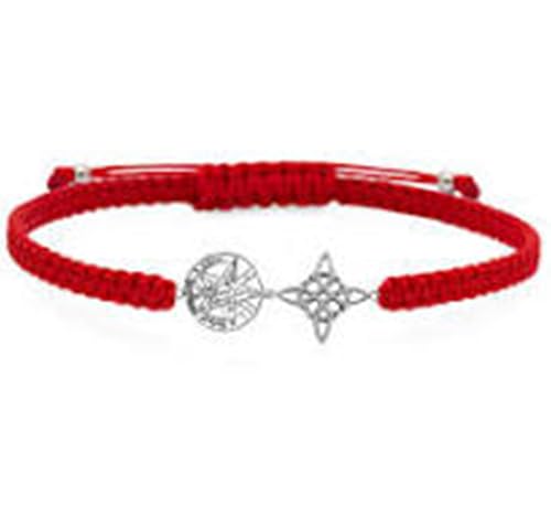 ENTREPLATA Pulsera de Macramé Hilo Rojo con Colgantes de Plata de Ley 925 Amuletos Celtas Doble Protección Suerte Amor y Amistad Nudo de Bruja y Tetragramaton