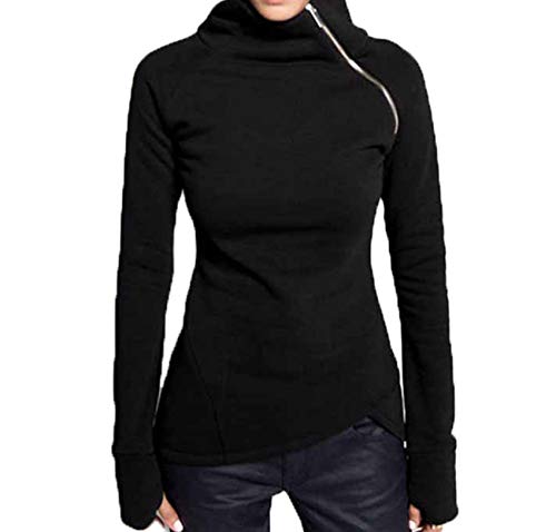 LaiYuTing Printemps Automne décontracté Couleur Unie à Capuche Femmes à Manches Longues col Haut Sweat à glissière Femmes Haut irrégulier 2020 Cover