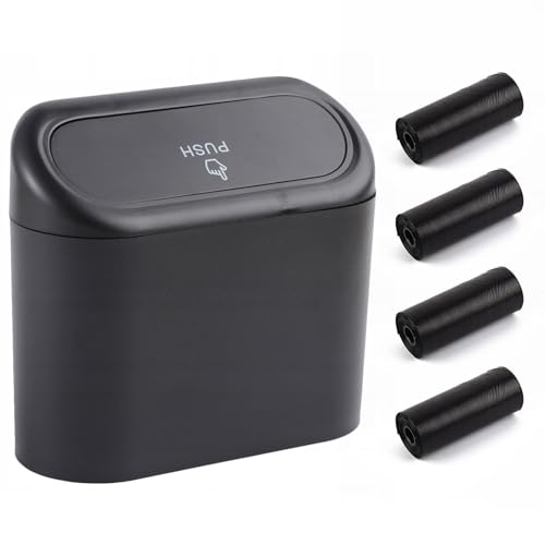 Mikiuly Petite Poubelle de Voiture,Petite Poubelle de Voiture avec Couvercle,Boîte de Rangement de Voitures Suspendue,Poubelles étanche pour Véhicule,avec 4 Rouleaux Sacs Poubelles
