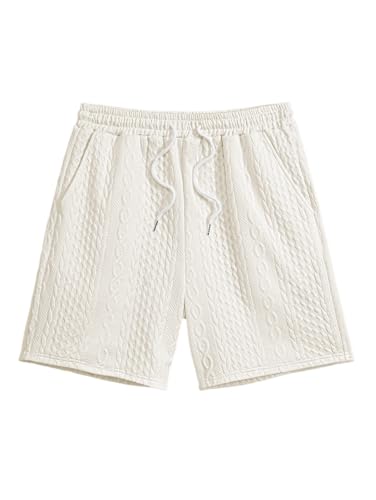 Image of Men's Casual Jacquard Textured Letter Patch Design Short Sleeves T-shirt Or Drawstring Shorts -Co-ord Available(Shorts Light Yellow /L)