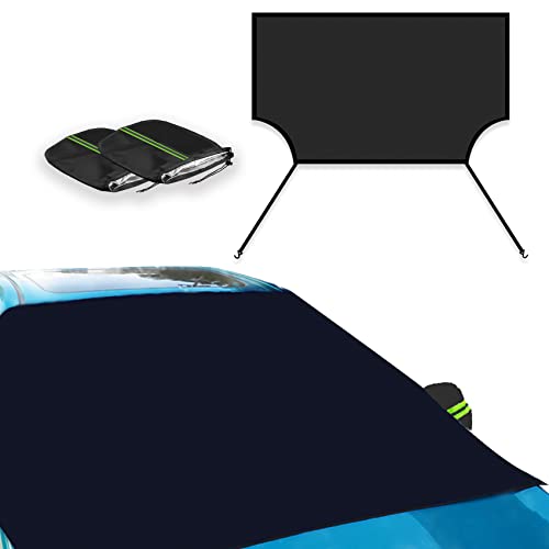 Image of ASUBHA Windshield Cover for Ice and Snow, Windshield Snow Cover, Waterproof, Windproof Winter Frost and Ice Removal Sunshade with Side Mirror Covers, Universal Car Accessories Fits for Most Car