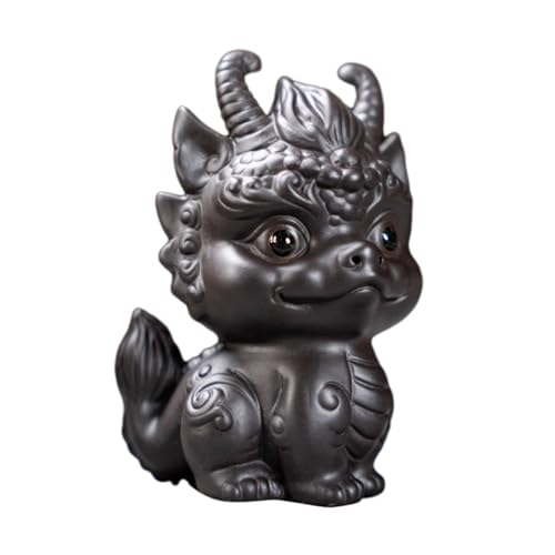 Qianly Miniature Dragon Statue Tea Pet Figurine Mini Tea Pet Ornament Craft Decorative Tea Decoration Tea Accessories for Bookshelf, Gray