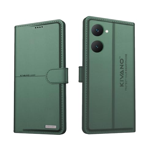 Image of Compatible with iQOO Z9 Lite 5G / Vivo Y28S 5G / Vivo T3 Lite 5G / Vivo Y18 4G / Vivo Y18e 4G / Vivo Y18i 4G Flip Cover | Leather Finish | Inside Pockets & Inbuilt Stand Green