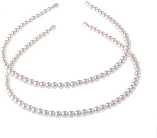 2 Pack Simple Design Imitation Pearl Headband Lady Full Pearl Bead Fashion Stylish Headband Wedding Party Bridal Hair Hoop