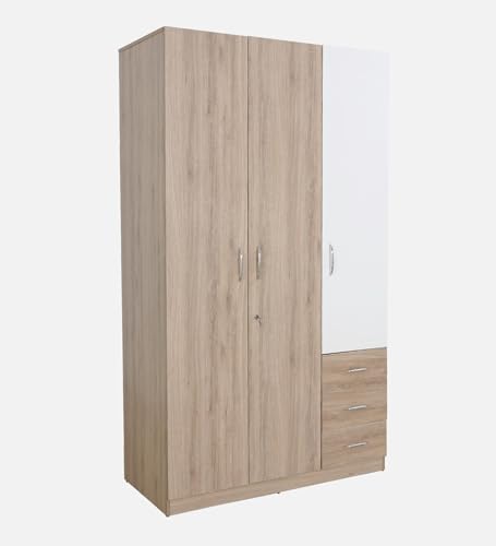 Image of Mintwud Pepperfry Engineered Wood Wardrobe with 3 Doors, 3 Drawers & 2 Hanging Rod | Wooden Almirah Cupboard for Clothes Storage Organizer for Living Room Bedroom Furniture (French Oak Finish)
