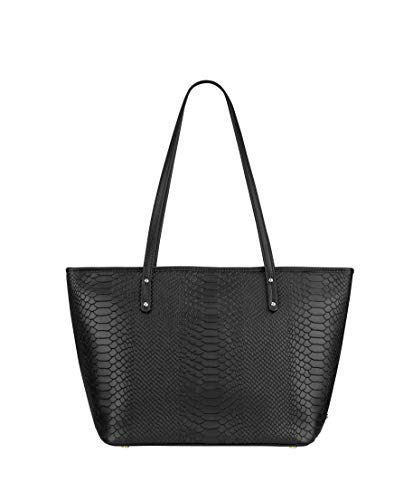 GiGi New York Handcrafted Womens Leather Zip Taylor Embossed Python Tote Black