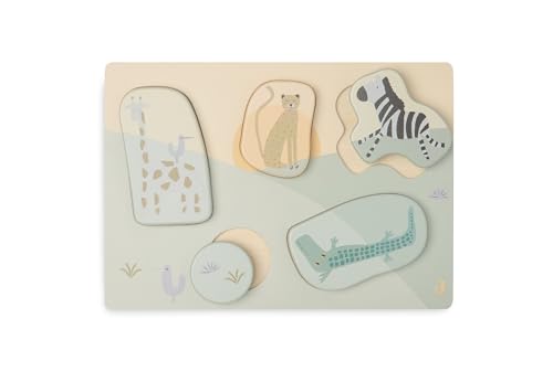 Jollein Holzpuzzle - Jungle Jambo - Holzspielzeug für Kleinkinder, Ab 1 Jahr - 5 Puzzleteile - 100% FSC-Zertifiziert - Dschungeltiere