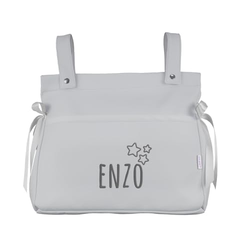 Mi Pipo   Bolso Carro Bebe Personalizado Panera con Nombre   Gris | Bolsa Carrito Bebé de Polipiel con Cremallera | Bolso Maternidad Organizador para Carrito | Fabricado en España | 37x33x13 cm