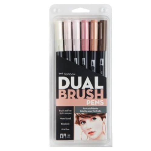 Image of Tombow Dual Brush Pen Art Markers, Portrait, 6-Pack, Multicolor
