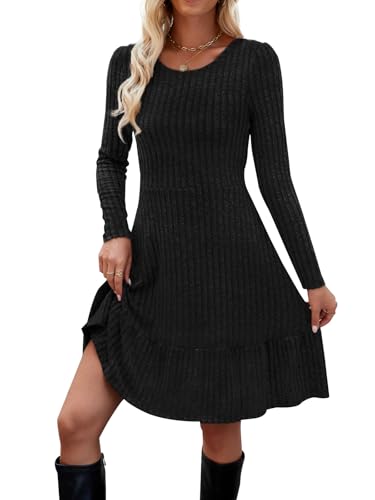 Zetieny Vestidos Mujer Suéter de Punto de Manga Larga Cuello Redondo A-Line Casual Túnica Vestidos de Otoño Invierno