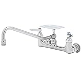 T&S Brass B-0233-02 Double Pantry Faucet, Wall Mount, 8' Centers, 8' Swing Nozzle with Soap Dish