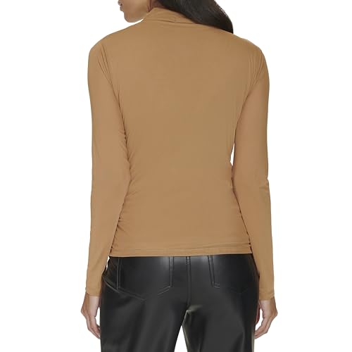 Image of Calvin Klein Women's Mockneck Draped Front Long Sleeve Top