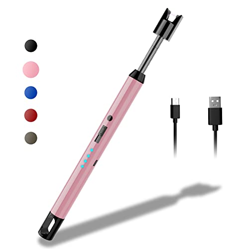 Rouclo Encendedor Eléctrico de Arco Con Indicador de Batería - USB Recargable para Cocina de Gas, Velas, Chimenea, Barbacoa (Oro Rosa)