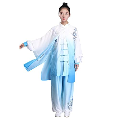 太極拳 服 メンズ レディース 長袖 上下セット 練習用 演舞用 演舞 武術 カンフー服 中国拳法服スーツ ユニセックス ゆったり 武術服 チャイナ服 練習用 中華風 中国 伝統服 中華服 (L,3点セット(シャツ+ズボン+ショール))