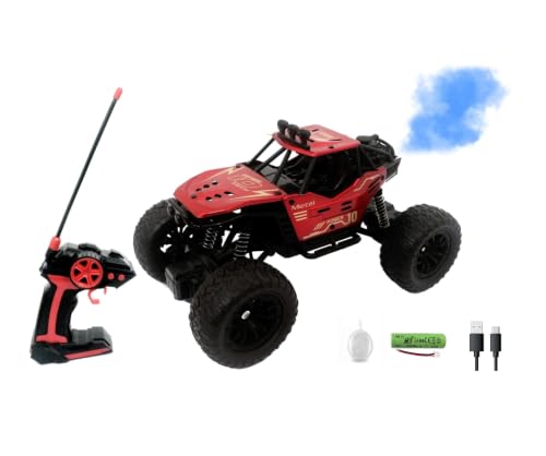 Image of Rock Crawler RC Car with Smoke, 1:16 Scale High-Speed Off-Road Monster Truck, 4 Functions, Rechargeable Remote Control Climbing Car with Fog Effect for Kids-Black (RED)