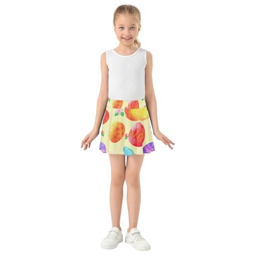 Joisal Cute Comfy Athletic Shorts Girls Skorts Tennis Skirts Kids Pleated Colorful Easter Eggs Beige 4t3