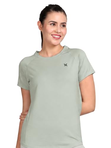 Image of Lavos Women's Regular Fit T-Shirt with Half Sleeve Round Neck, Bamboo & Cotton Gym, Yoga and Sports Wear for Women