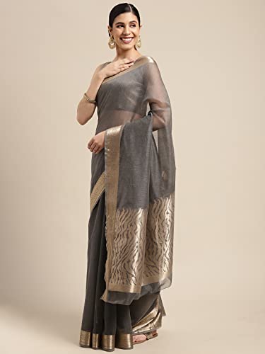 Image of AKHILAM Women's Linen Blend Jacquard Saree With Unstitched Blouse Piece (8SDZ13 Parent)