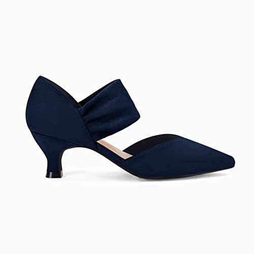 Image of Coutgo Womens Low Kitten Heel Dress Shoes Pointed Toe Slip on Ankle Strap Cutout Elegant Party Wedding Pumps