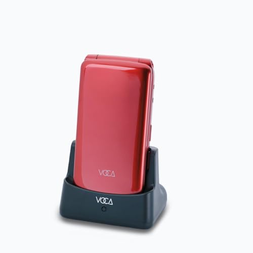 VOCA Big Button Flip Phone for Seniors Elderly | Unlocked 4G LTE | Loud Volume | SOS Button | Speed Dial | Predictive Text | Charging Dock | V340 (Red with extra battery, Red)
