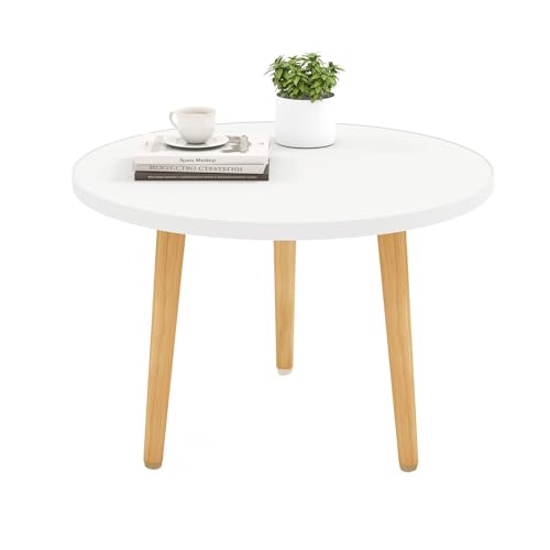 Funecy Round Coffee Table Low Table with 3 Solid Wood Sturdy Legs, Floor Table Desk for Sitting on The Floor, Storage and Living Room Furniture (White)