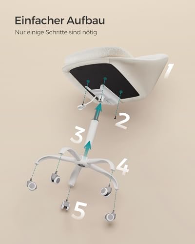 SONGMICS Homeoffice Stuhl, Schminkstuhl aus Sherpa, Schreibtischstuhl, Schaumstoffpolsterung, höhenverstellbar, für Arbeitszimmer, Schlafzimmer, cappuccinobeige-wolkenweiß OBG020W01