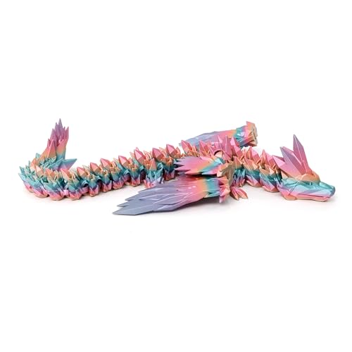 Image of 3D Printed Dragon - 18 inch Flying Dragon with Wings, XL Articulated Winged Crystal Fidget Toy, Home Decor, Birthday Gift, Desk Pet - Candy Color Rainbow | XL, Easter, Christmas, Gift for Kids&Adults, Articulated, Winged Crystal Fidget Toy, Home Decor, Birthday Gift