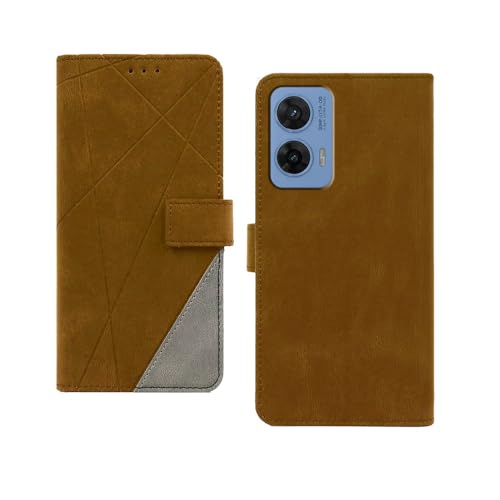 Image of amazon basics Moto G96 5G Flip Cover | Card Pockets Wallet & Stand | Flip Cover for Moto G96 5G (Brown with Grey)