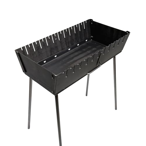 Mangal Grill Schaschlik Holzkohlegrill Faltbarer BBQ Koffer-Grill aus 3 mm Stahl für 12 Spieße Tragbarer Outdoor Kohlegrill für Camping Garten Picknick & Reisen