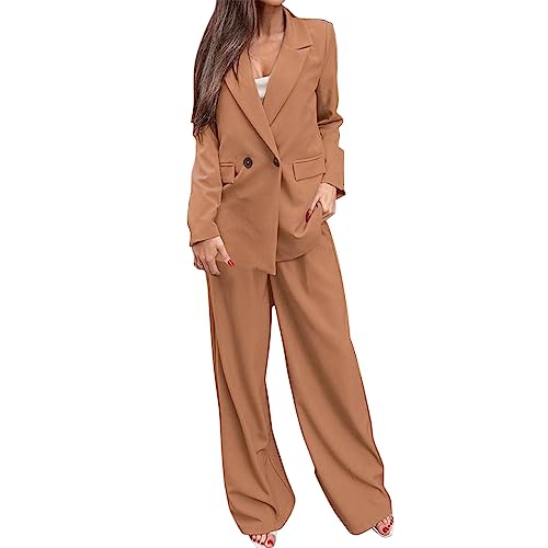 Women's Two Piece Outfits Casual Office Blazer Jacket Wide Leg Work Pants Formal Business Suit Sets with Pockets