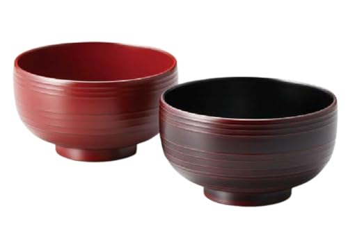 J-kitchens 汁椀 日本製 wave 食洗機対応ペア椀 溜・古代朱 (2客) 11.3cm 食洗機対応 漆塗り 手塗り その壱