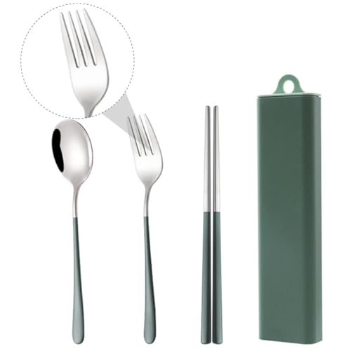 SILENRADAWN Juego Portátil con Cuchara, Tenedor y Palillos con Estuche Compacto de Cubiertos de Acero Inoxidable y Diseño Resistente para Picnic y Viaje
