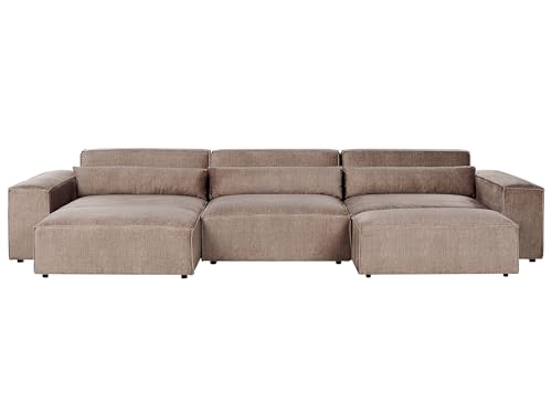 Moderno sofá esquinero modular 3 plazas con otomana tapizado de tela marrón derecho Hellnar