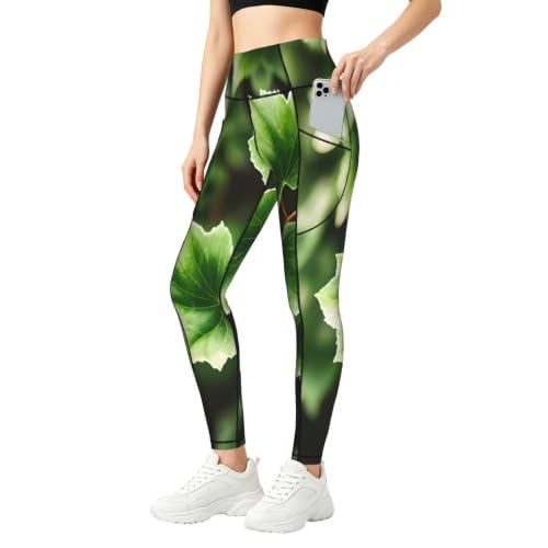 Pantalones de yoga con bolsillos opacos leggings fitness correr QYUHBNS estampado hiedra