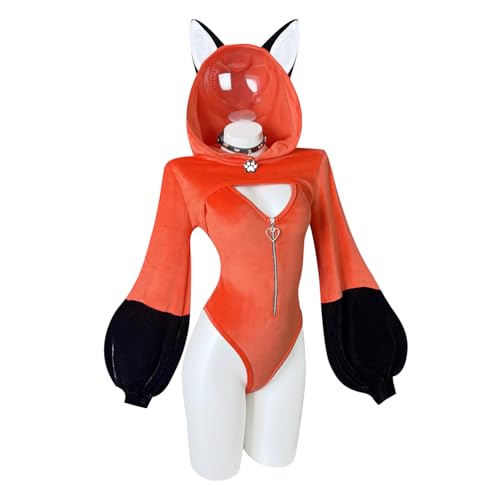 KORURACLUB Body de animales Kawaii para cosplay, disfraz sexy de zorro, disfraz de zorro, disfraz de zorro, lencería sexy de anime (naranja, XS-M)