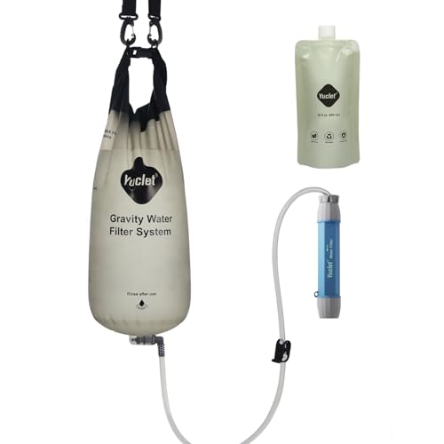 Yuclet Gravity Water Filtration System w/ 2 Gal Water Bag & 0.1 Micron Water Filter Straw, Gravity-Fed Water Purifier Survival Gear for Camping, Travel, Backpacking, Hiking & Emergency Preparedness