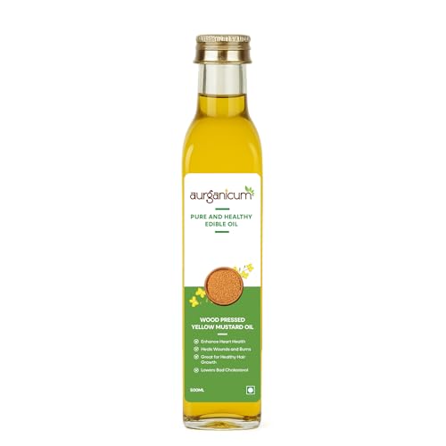 Image of Aurganicum Pure Wood Pressed Yellow Mustard Oil (Peeli Sarson) - Cold Pressed & Natural | Rich Aroma & Authentic Taste | Unrefined & Chemical-Free Cooking Oil (500 ml | Glass)