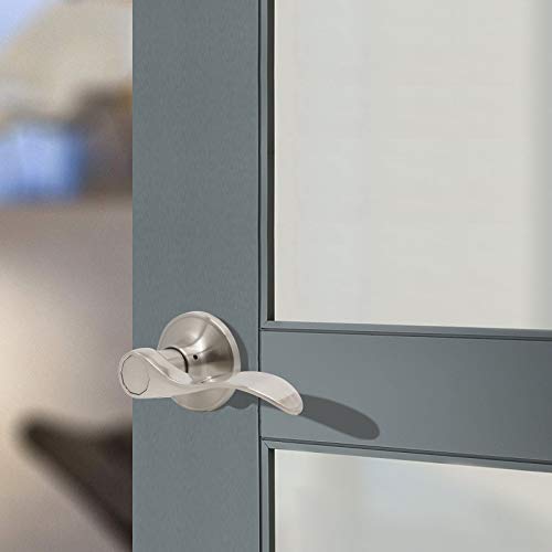 Gobrico Wave Style Euro Lever Handle Passage Door Lock Hall And Closet Leverset Lockset,Satin Nickel Finish,Keyless Non Locking,1Pack #TOP1