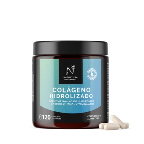 Colágeno Hidrolizado con Ácido Hialurónico y Vitamina C. Tratamiento para 4 Meses. Con Coenzima Q10, Zinc, D3 y A. Piel más firme y Articulaciones saludables. NATNATURA