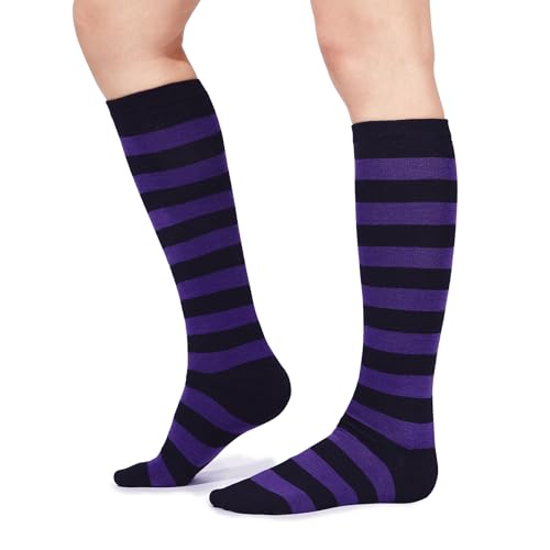 Image of Zando Striped Knee High Socks for Women Athletic Running Long Tube Socks Casual Knee High Stockings