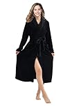 RONGTAI Womens Bathrobe Ladies Fleece Plush Warm Long Robes, Black, X-Large