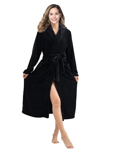 Image of RONGTAI Womens Bathrobe Ladies Fleece Plush Warm Long Robes Fleece Nightgown Sleepwear