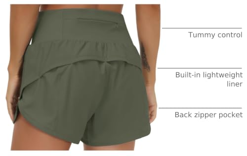 Image of THE GYM PEOPLE Womens High Waisted Running Shorts Quick Dry Athletic Workout Shorts with Mesh Liner Zipper Pockets