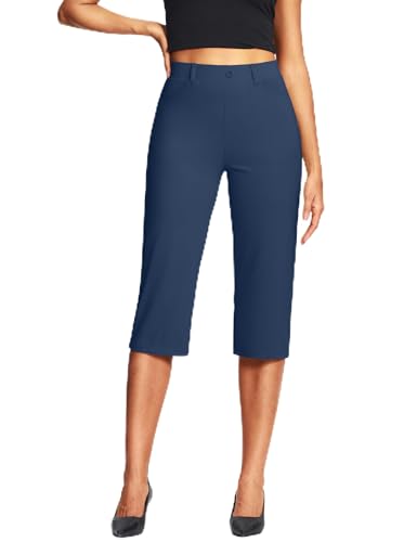 Image of ISEEGZ 14'' /18 inch Capri Pants for Women Dressy Stretch Pull On Womens Capris with Pockets Petite Summer Office Work Casual