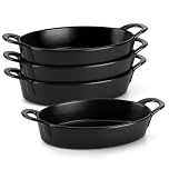 MALACASA Oval Ceramic Lasagne Dishes for Oven, Oven Baking Dishes, Ideal for Lasagne Shepherds Pie and More - Small Lasagne Dish, Pie Dish, for Oven Safe, Set of 4, 22 OZ, Black