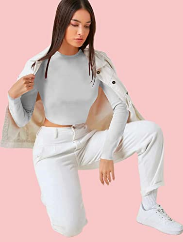 Image of Dream Beauty Fashion Women's Casual Round Neck Long Sleeves Stylish Crop Top - 17 inch Inches (Tee-Tally 02)