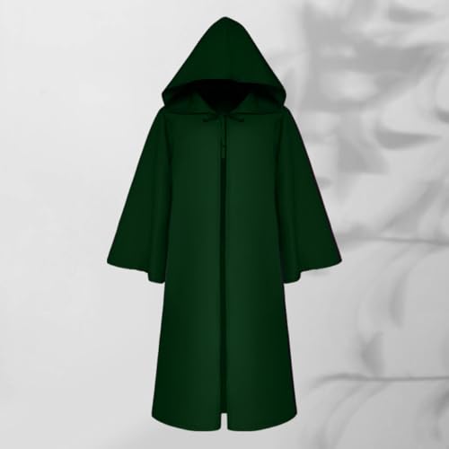 Long Hooded Cardigan Ruffle Shawl Collar Open Front Drawstring Tied Lightweight Drape Cape Overcoat for Men Tees2