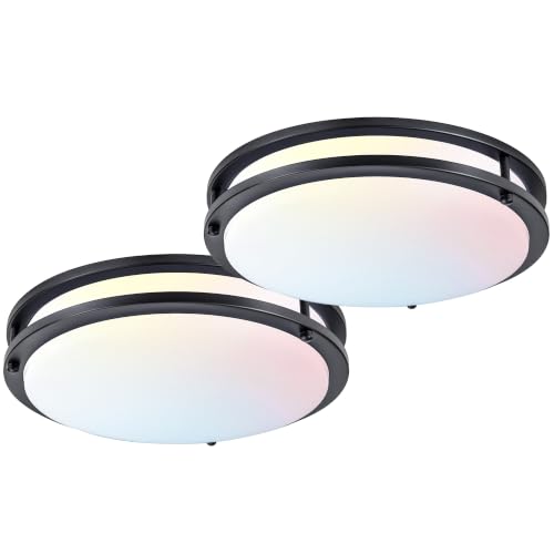 Image of LUTEC 16-Inch Flush Mount Ceiling Light, 2 Pack Dimmable 5CCT (3000K-6500K) LED Ceiling Light, 50W 5600LM Super Bright Energy Efficient Modern Lamp for Bedroom, Hallway, Kitchen-Black